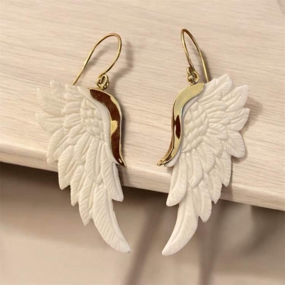 Brass and cow bone wing earrings